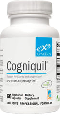 XYMOGEN Cogniquil bottle front view, non-GMO, gluten-free brain support.