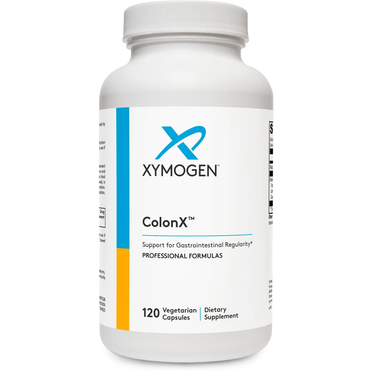 Xymogen ColonX bottle front may support digestive regularity