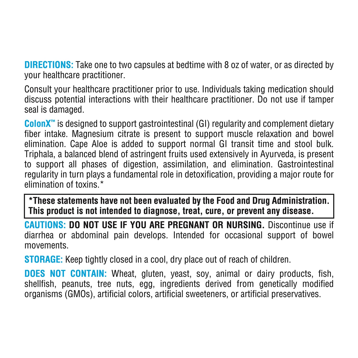 XYMOGEN ColonX Cape Aloe ingredient highlights GI transit support.