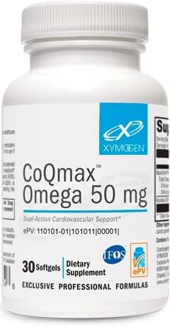 XYMOGEN CoQmax Omega 50 mg bottle ready for daily cardiovascular support
