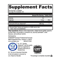 Closeup on CoQmax softgels label highlighting stabilized ubiquinol form