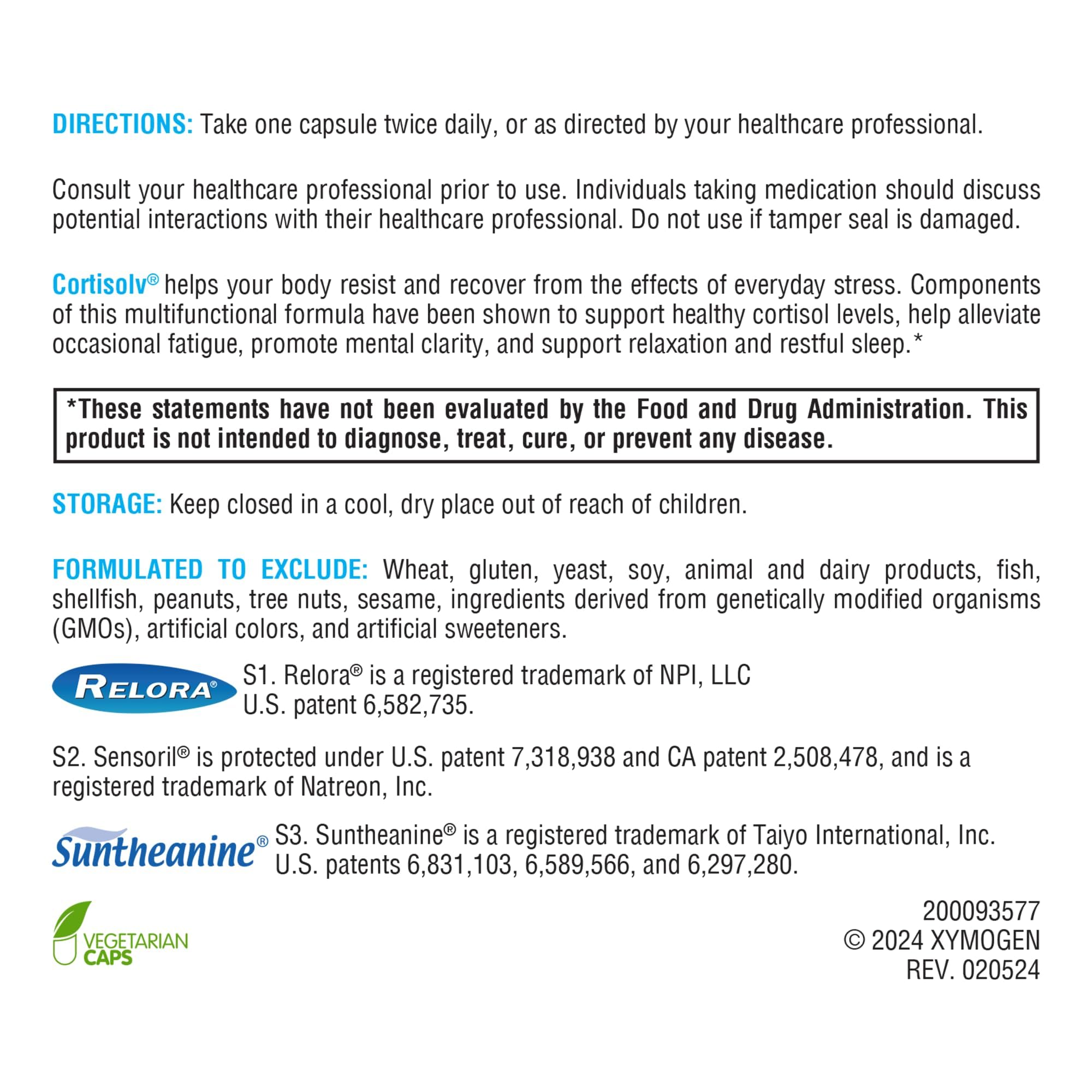 XYMOGEN Cortisolv capsules on palm for easy supplementation.