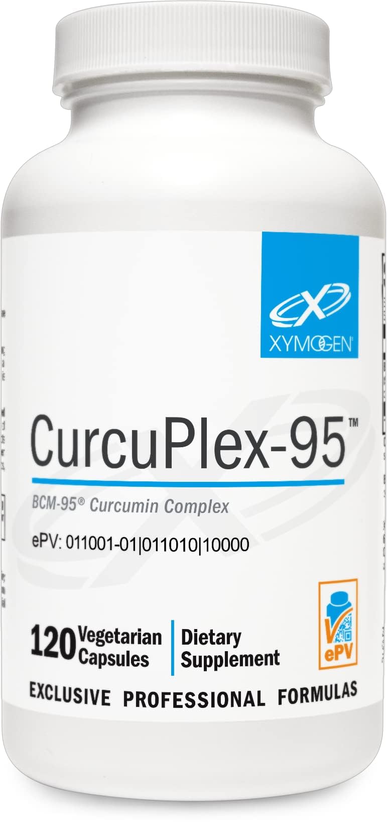 XYMOGEN CurcuPlex-95 bottle front with a clean label for daily turmeric support.