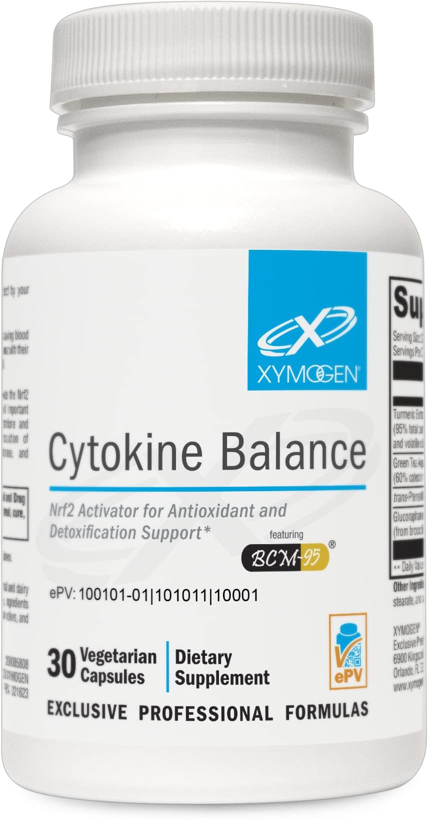 XYMOGEN Cytokine Balance bottle with green tea extract for antioxidant support