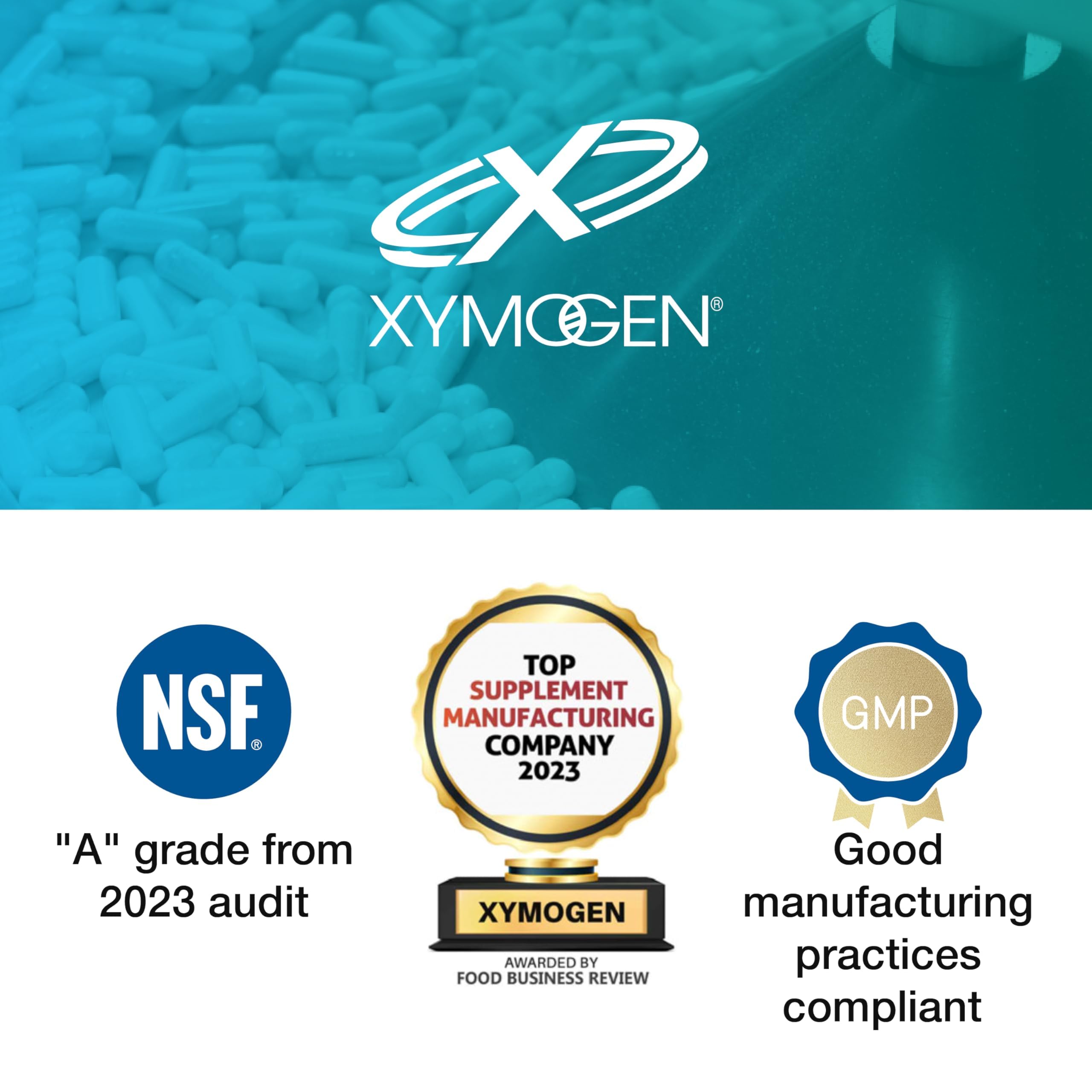 Close-up of the dosage cap on XYMOGEN D3 5000 IU bottle.