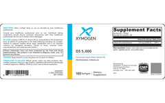 XYMOGEN D3 5000 softgels label closeup showing purity and allergen exclusions