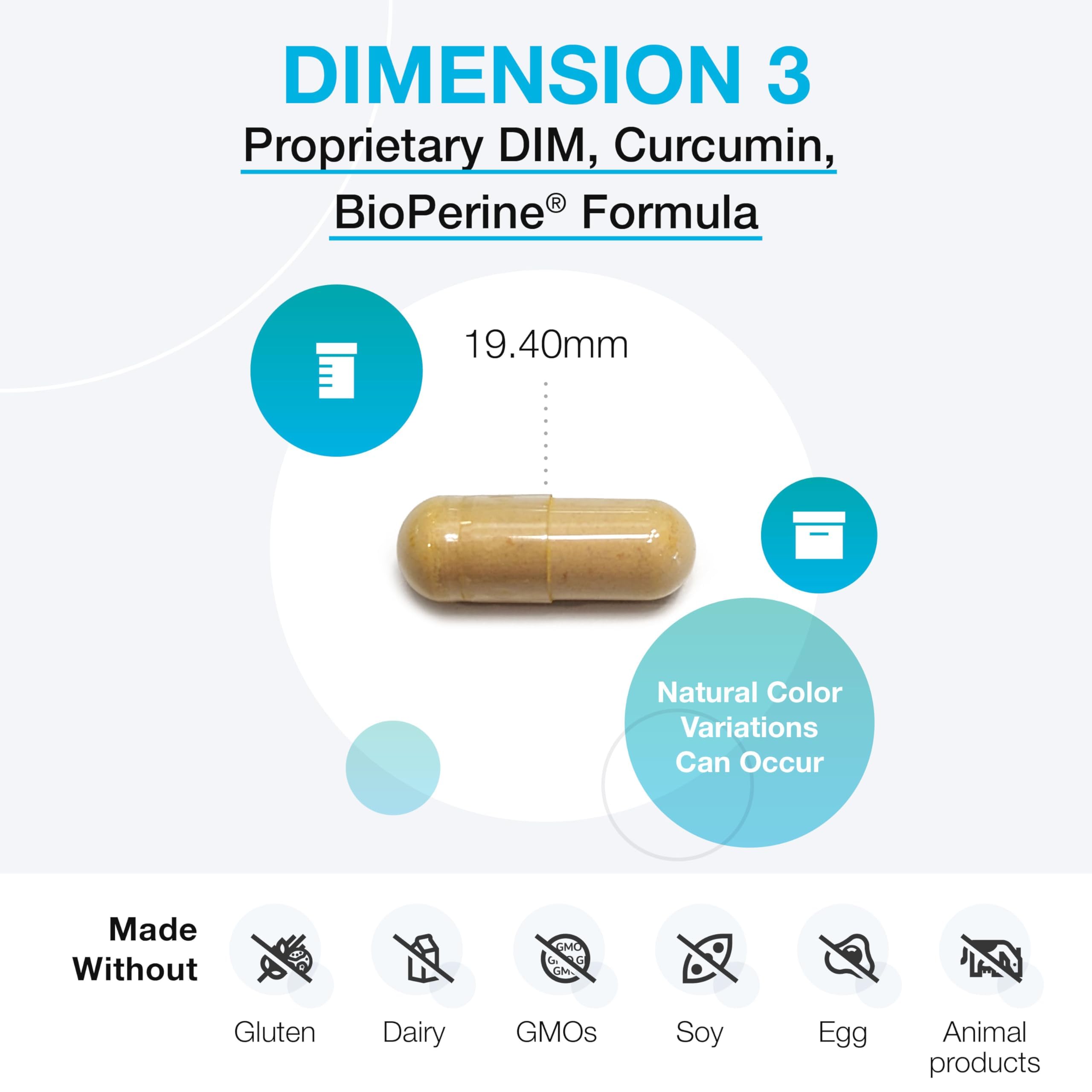 XYMOGEN Dimension 3 label detail showing DIM curcumin blend.