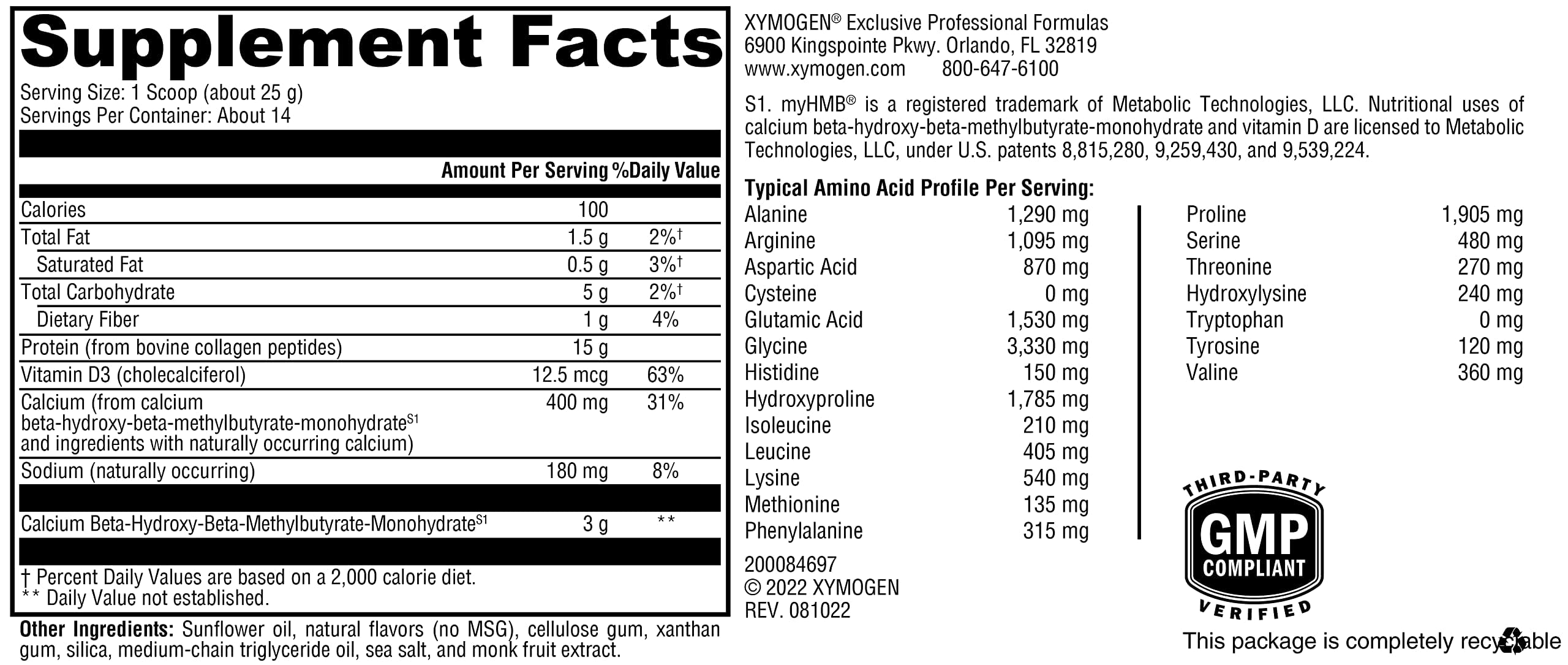 Close-up of XYMOGEN FIT ingredient panel showing HMB and Vitamin D3 for muscle recovery