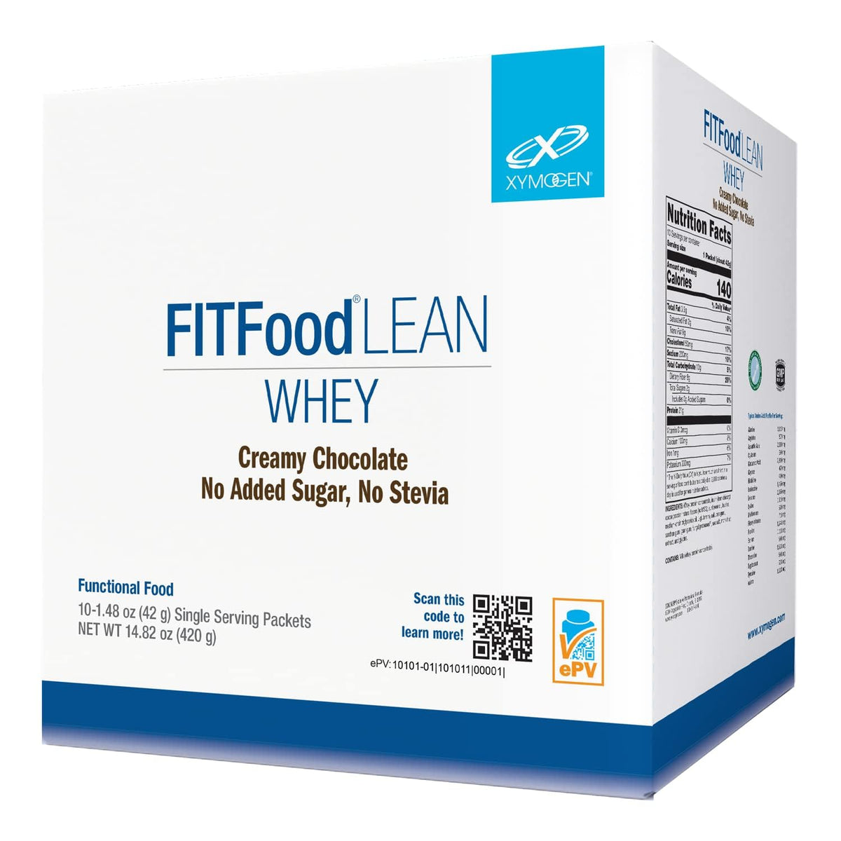 XYMOGEN FIT Lean Food Whey tub in creamy chocolate supports post-workout protein intake.