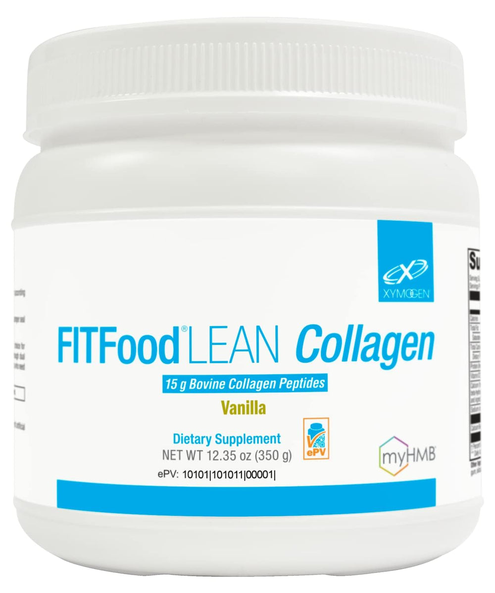 XYMOGEN FIT vanilla collagen tub front, highlighting 15g protein per serving for joints