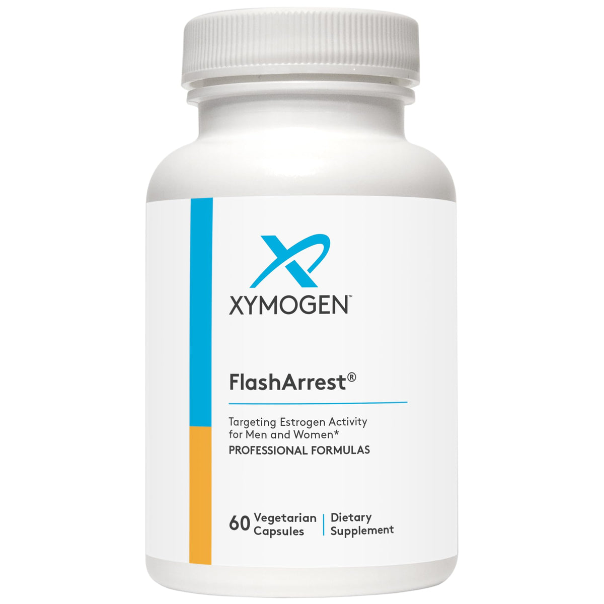 XYMOGEN FlashArrest bottle cap view highlighting hops extract and estrogen activity support