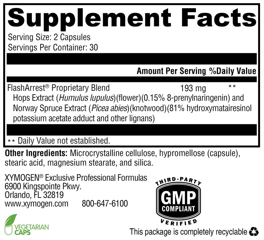 XYMOGEN FlashArrest packaging display conveys premium GMP friendly manufacturing