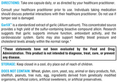 GarliX label detailing non-GMO and allergen-free formulation.