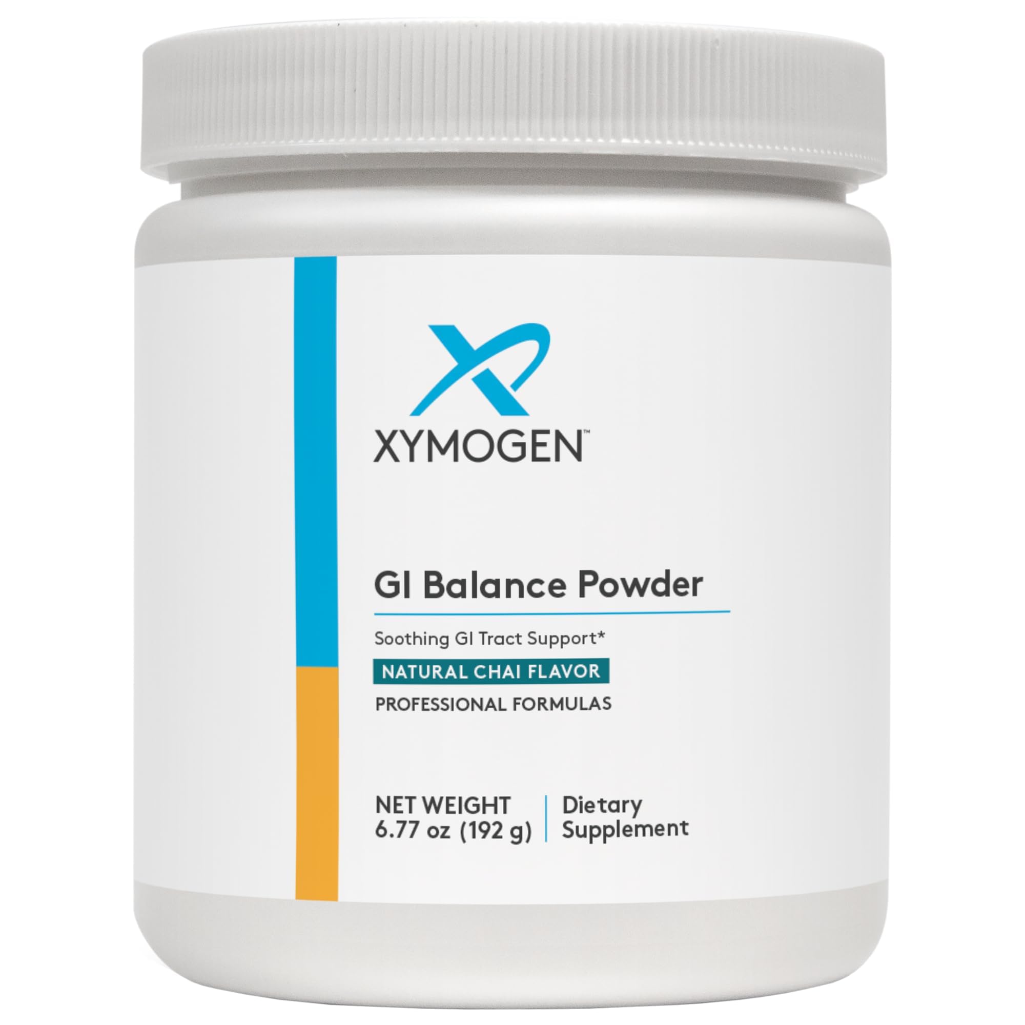 XYMOGEN GI Balance bottle highlighting marshmallow root and zinc L-carnosine for gut support.