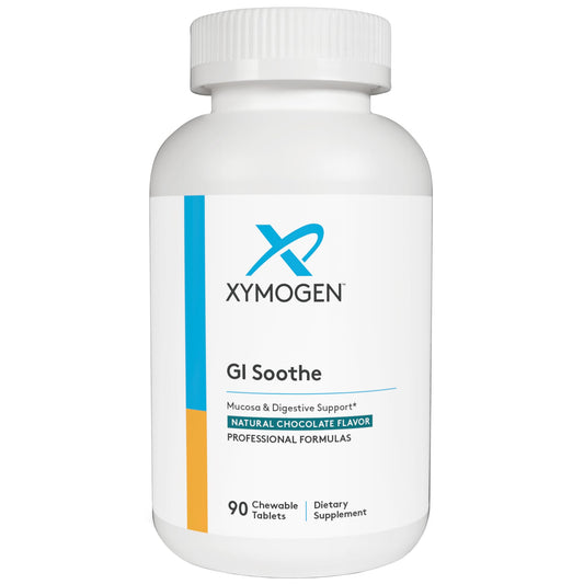 XYMOGEN GI Soothe bottle front highlights chocolate flavor and gut support.