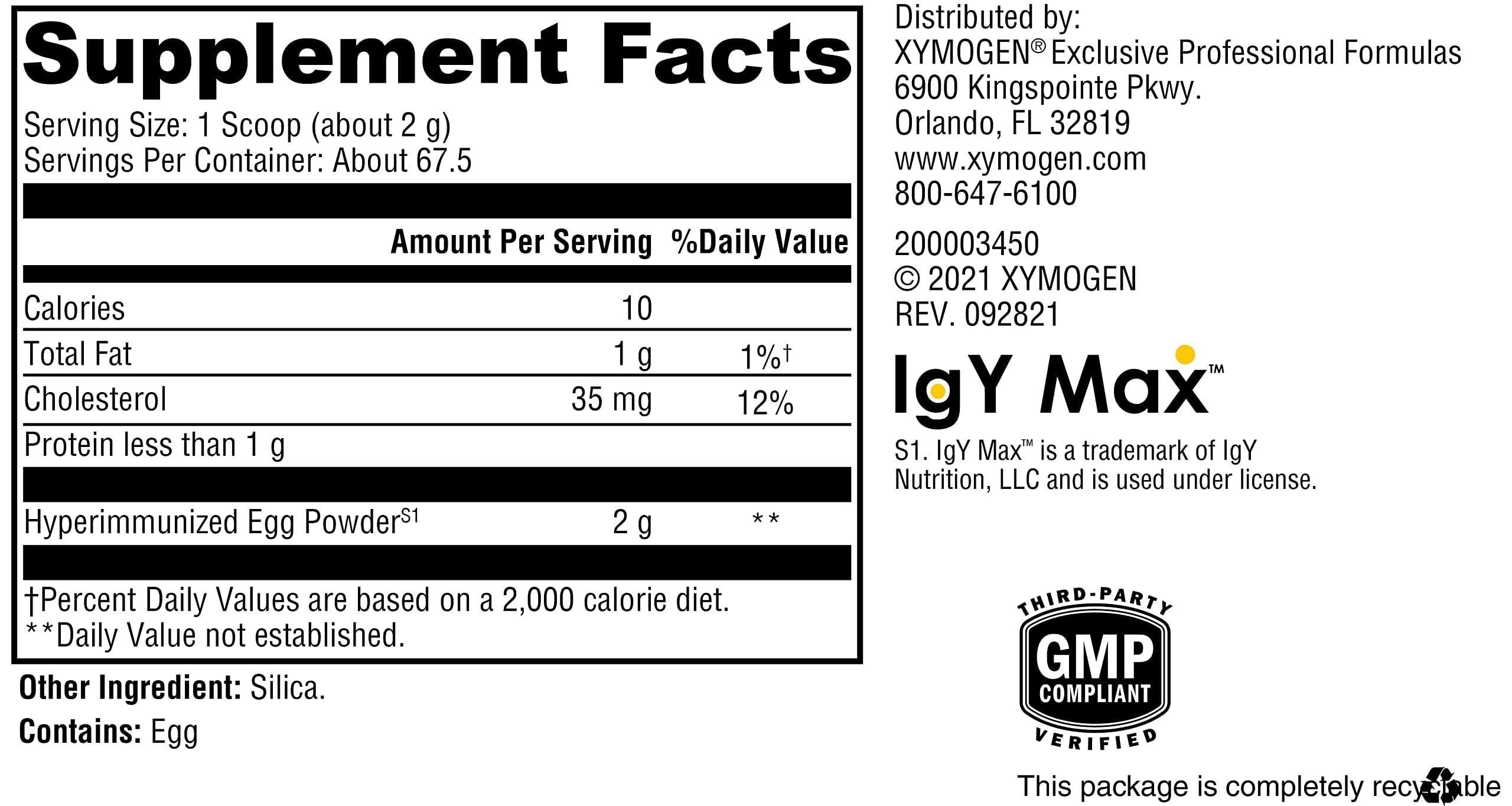 Xymogen IG 26 DF powder scoop beside jar for easy serving.