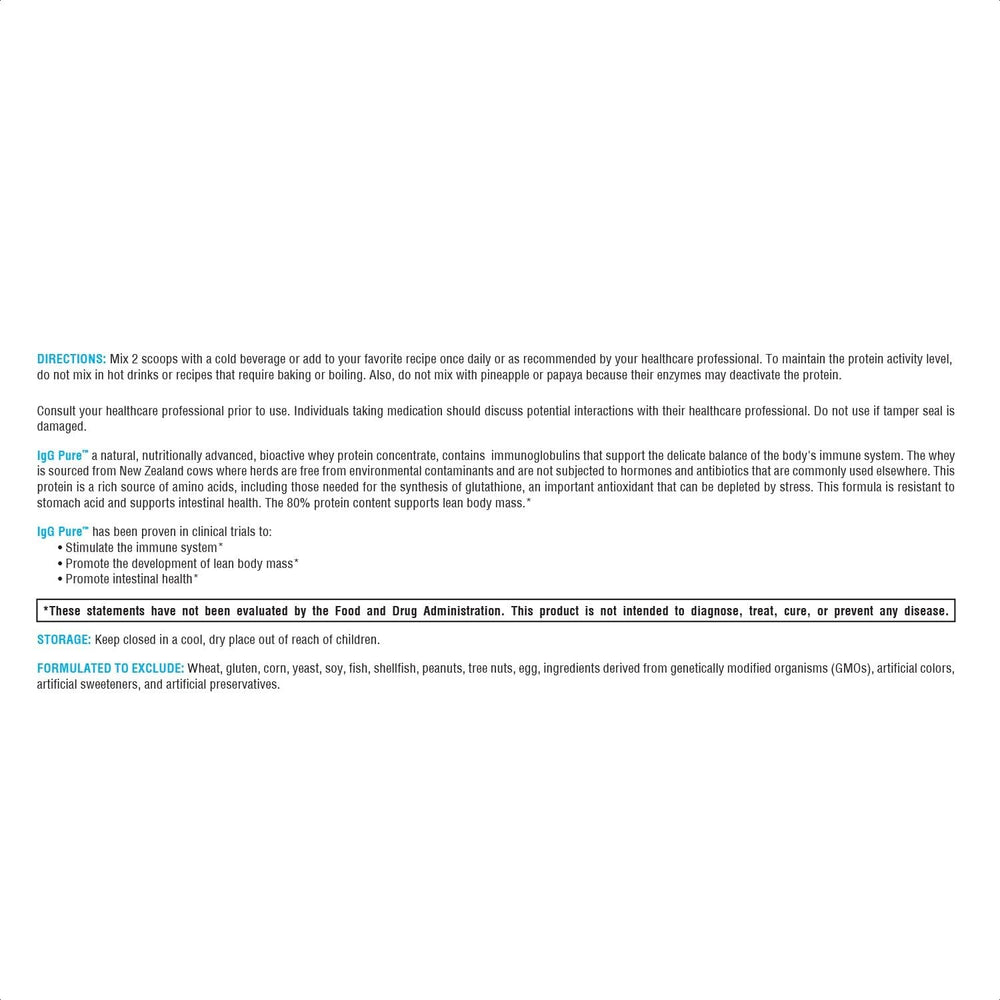 Xymogen IgG Pure whey ingredients close-up with amino acids