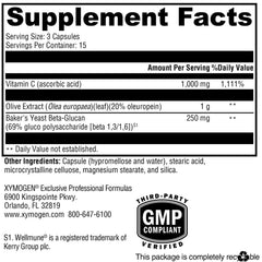 XYMOGEN Immune Essentials capsules closeup highlighting easy-to-swallow capsules for daily support.