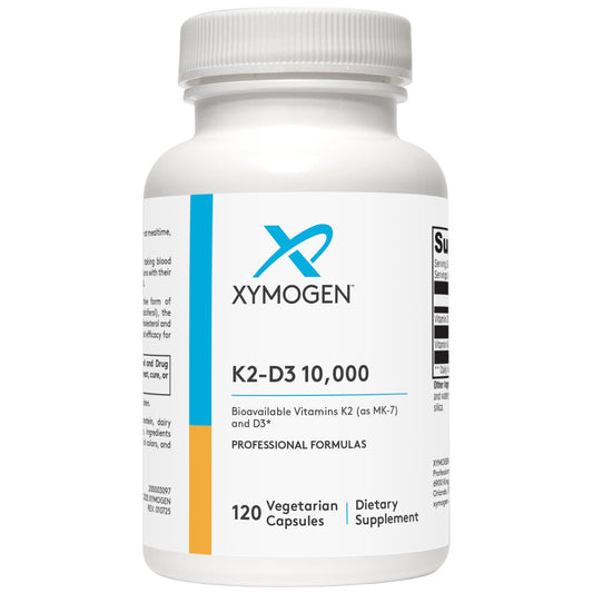 XYMOGEN K2-D3 10000 IU bottle front highlights high potency vitamin D3 for daily use