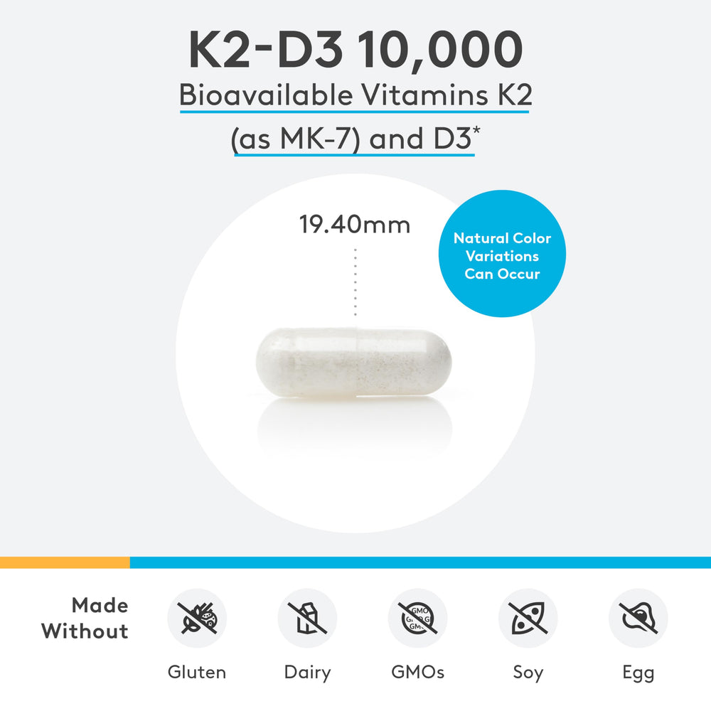 XYMOGEN K2-D3 bottle side shows MK-7 vitamin K2 for potential bone support