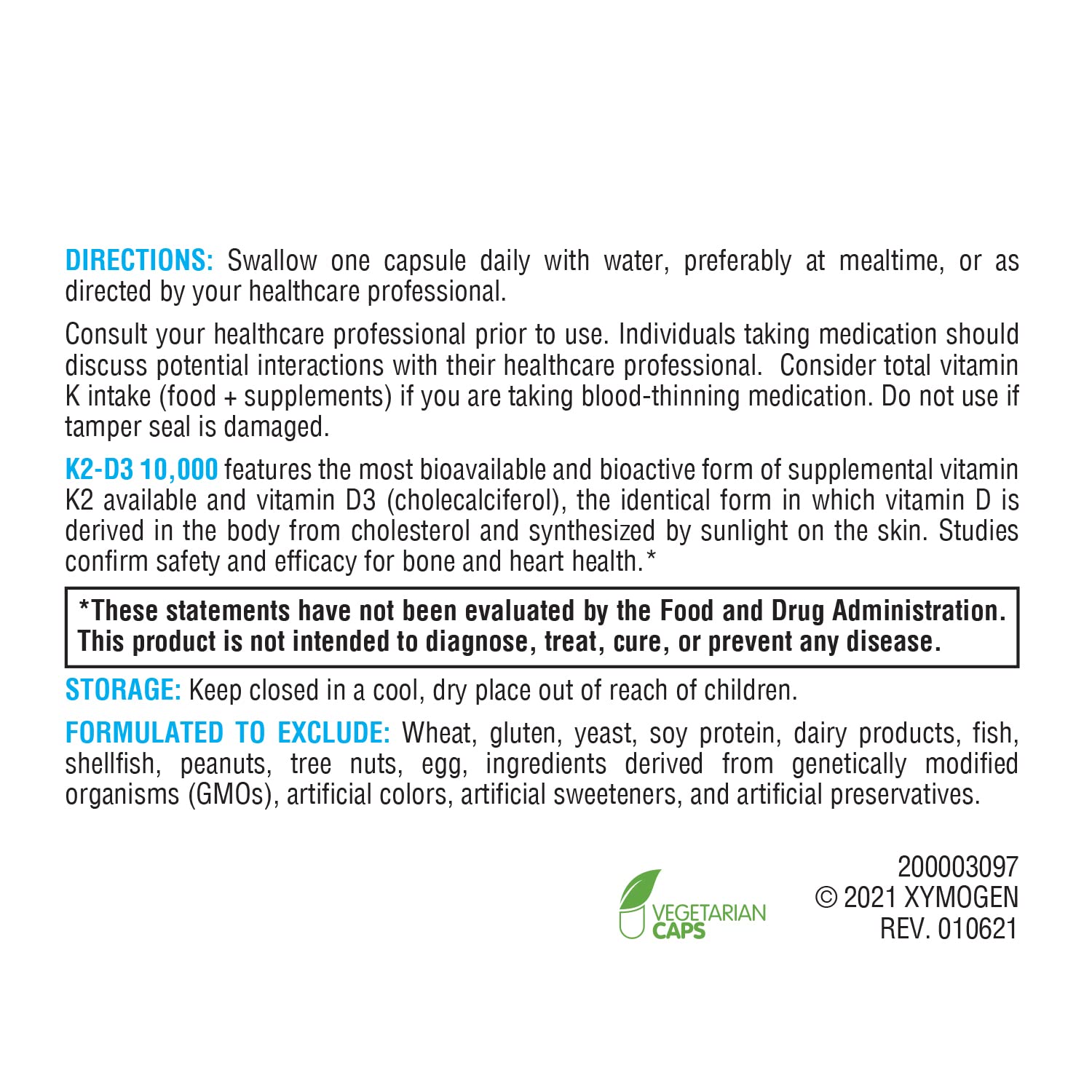 XYMOGEN K2-D3 product shot suggests easy daily intake with a simple regimen