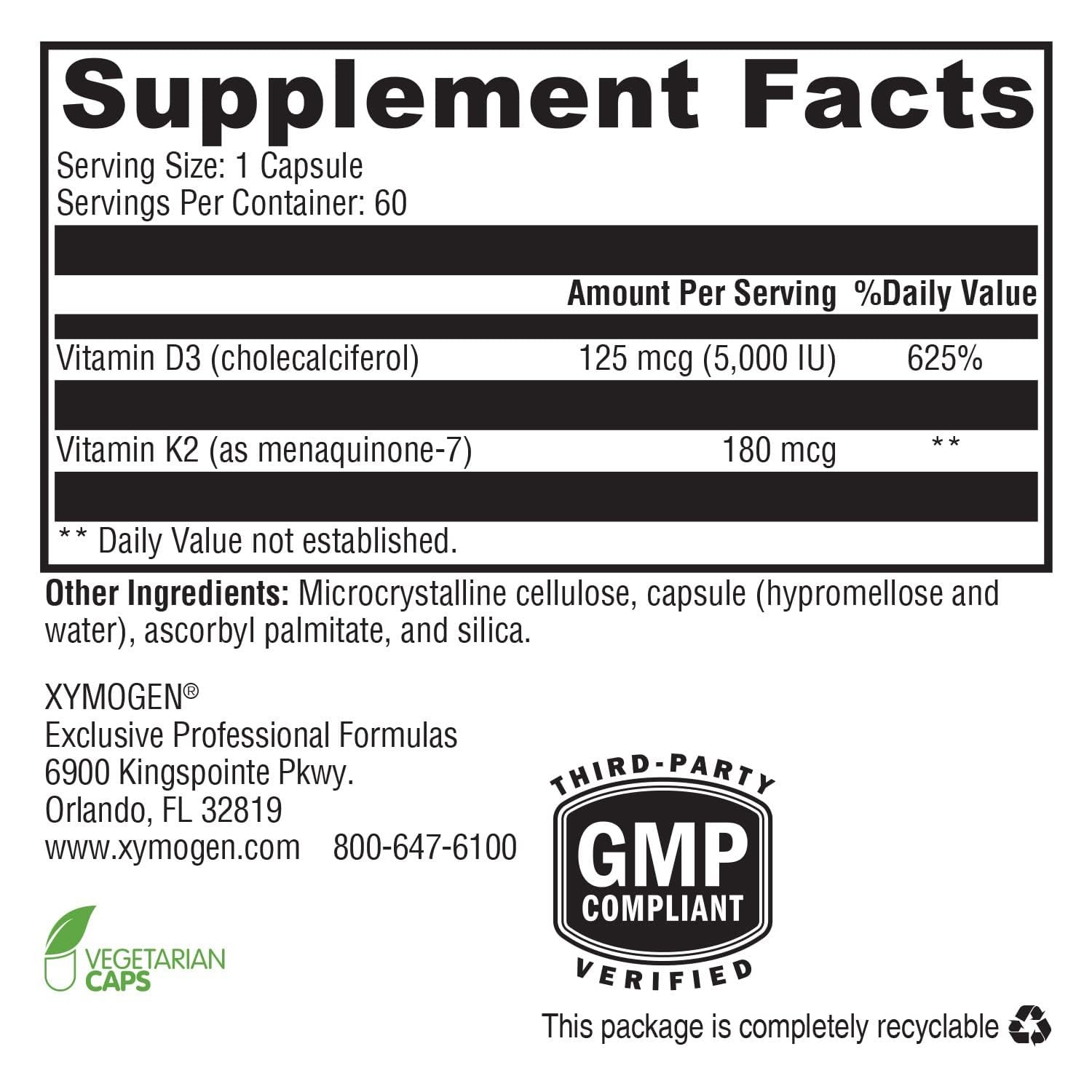 XYMOGEN K2-D3 5000 capsules close-up highlighting high-potency D3 with K2