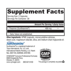 Closeup of XYMOGEN L-Theanine capsules in a pack for easy daily use