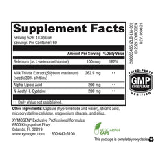 XYMOGEN Liver Protect label details highlight milk thistle and NAC benefits for detox support