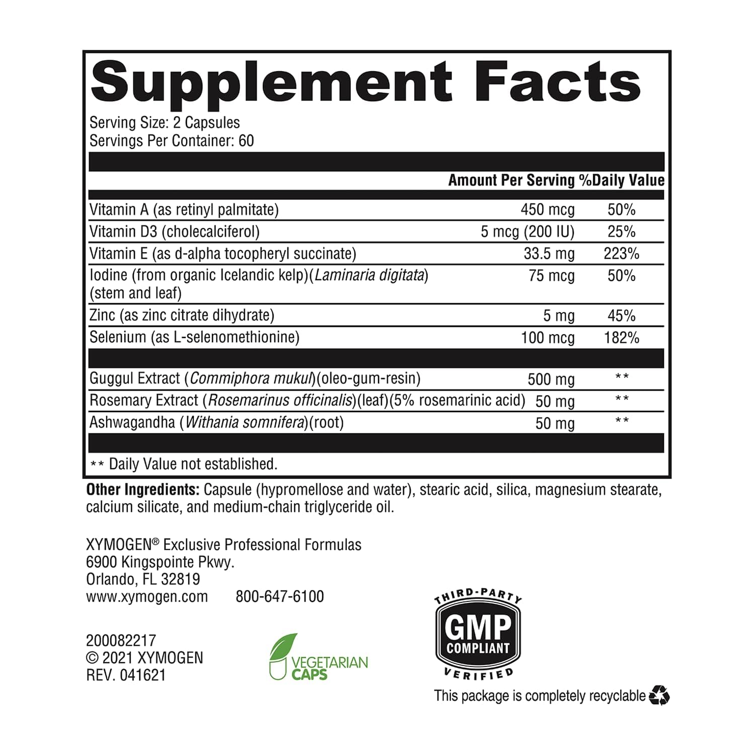 XYMOGEN MedCaps T3 bottle side view with label details