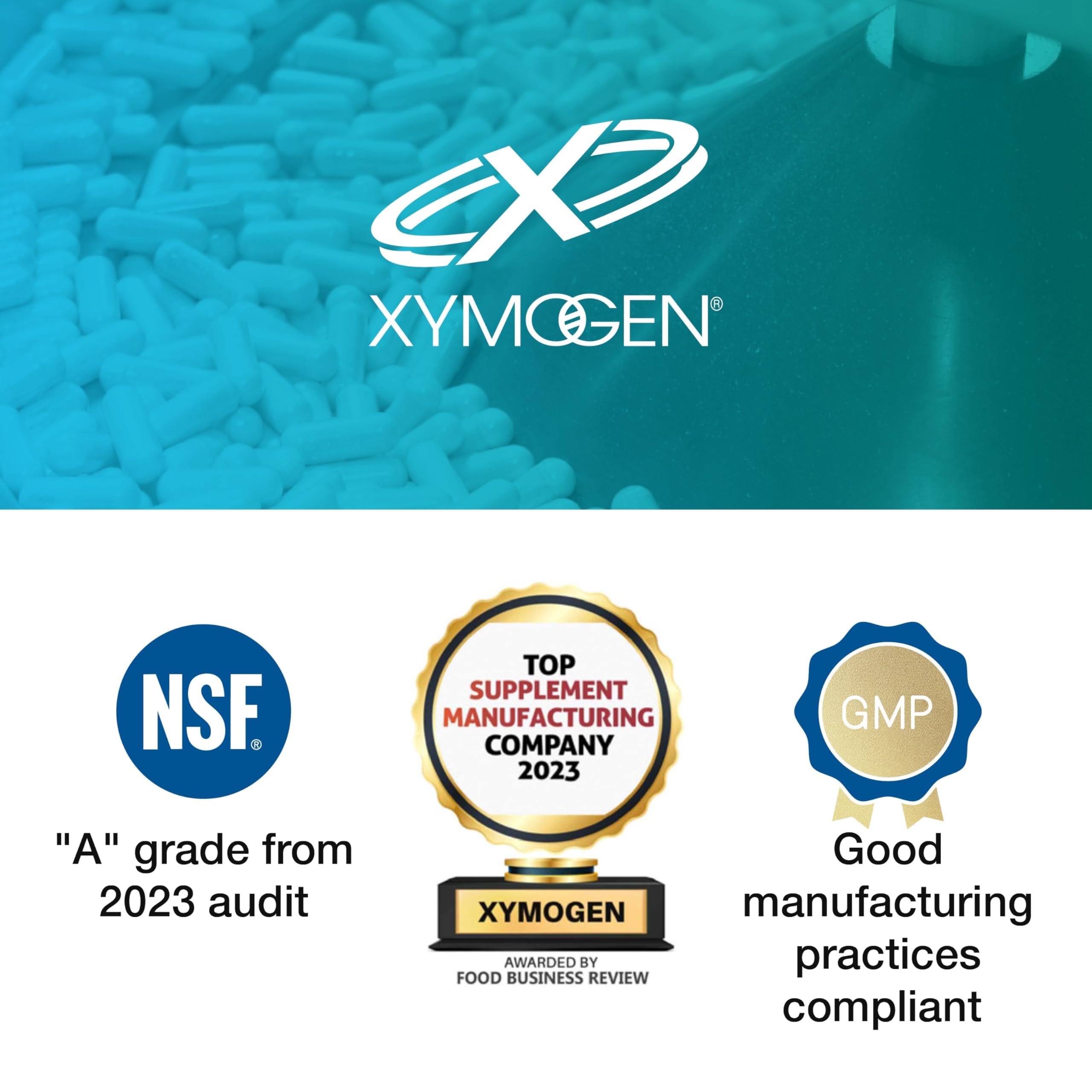 XYMOGEN Melatonin CR bottle label emphasizing B6 vitamin and calcium blend.