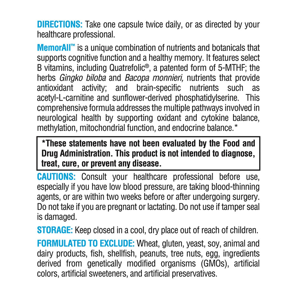 XYMOGEN MemorAll acetyl-L-carnitine close-up suggests brain-energy support.
