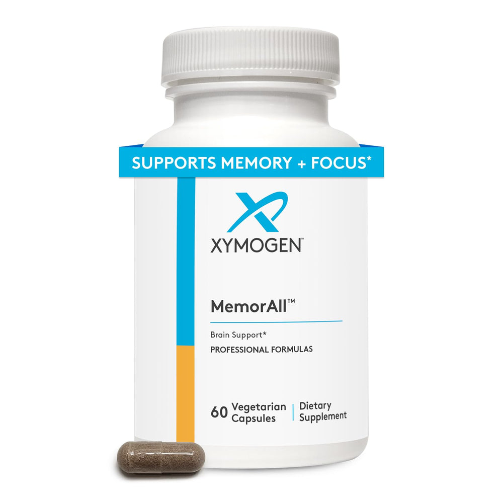XYMOGEN MemorAll bottle front illustrating brain-support formulation.