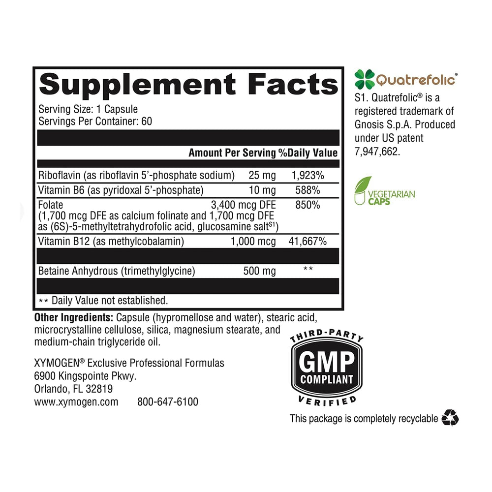 XYMOGEN Methyl Protect bottle back view provides supplement details for informed use.