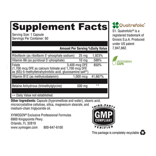 XYMOGEN Methyl Protect bottle back view provides supplement details for informed use.