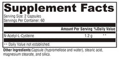 Bottle label detail shows dosage and ingredients for NAC.