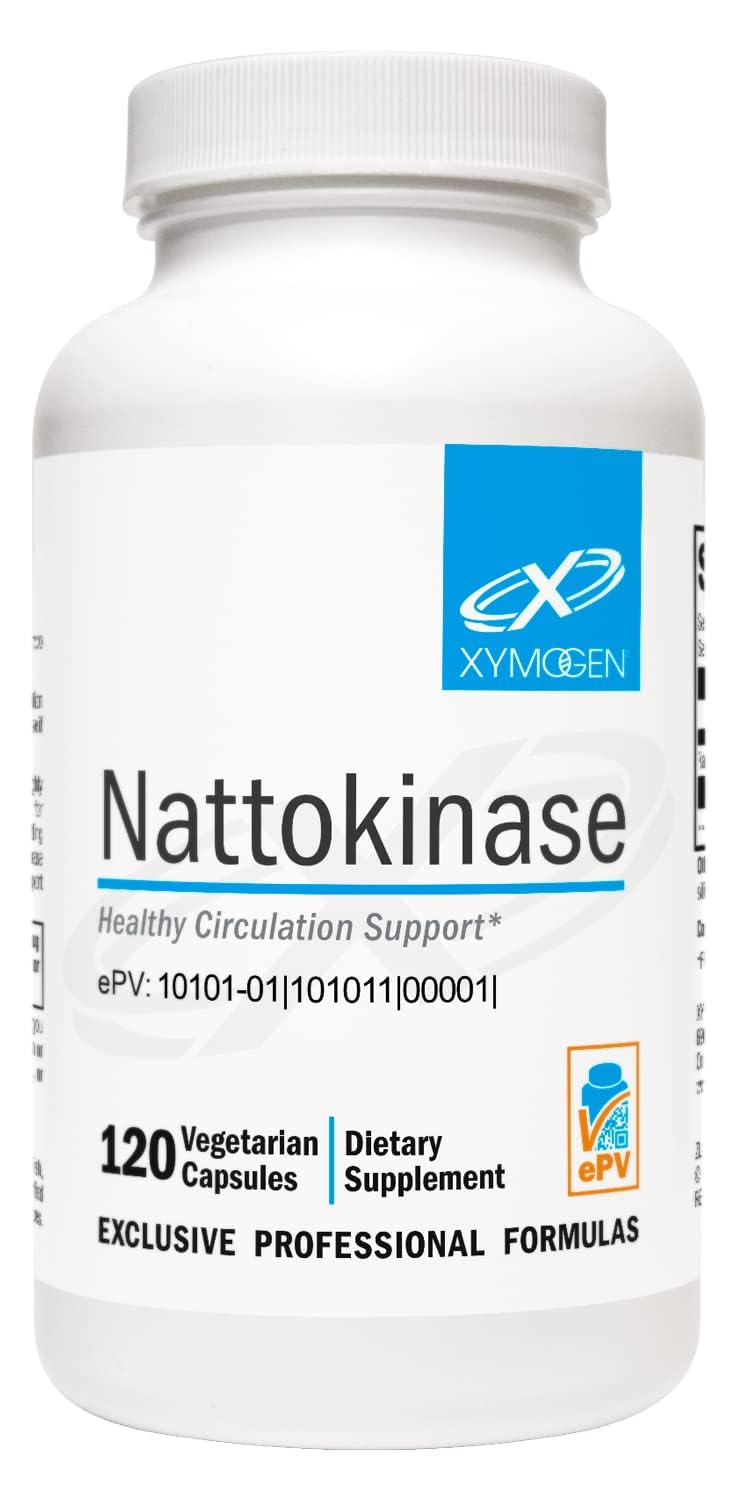 XYMOGEN Nattokinase bottle front for potential circulatory support.