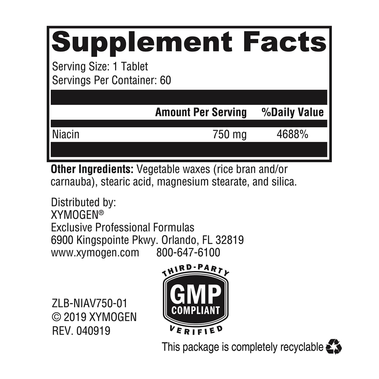 Xymogen NiaVasc bottle side notes non-GMO and gluten-free attributes