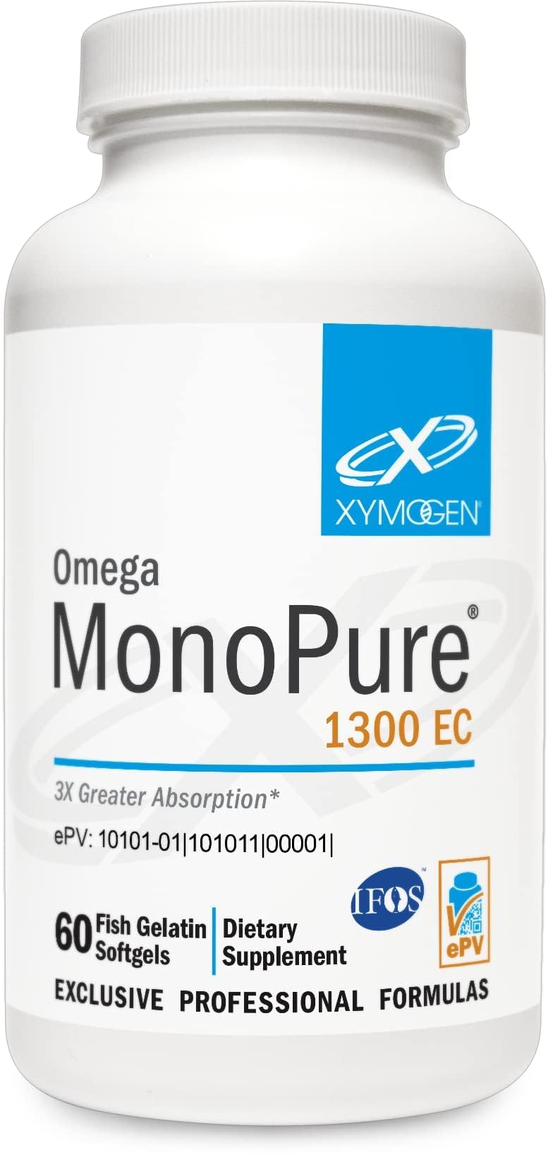 XYMOGEN Omega MonoPure 1300 EC bottle front for daily heart and brain support
