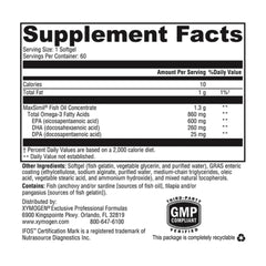 XYMOGEN Omega MonoPure 1300 EC softgels closeup highlighting enteric coating