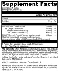 Xymogen Omega MonoPure Curcumin EC label detail shows BCM-95 turmeric extract for optimized absorption.