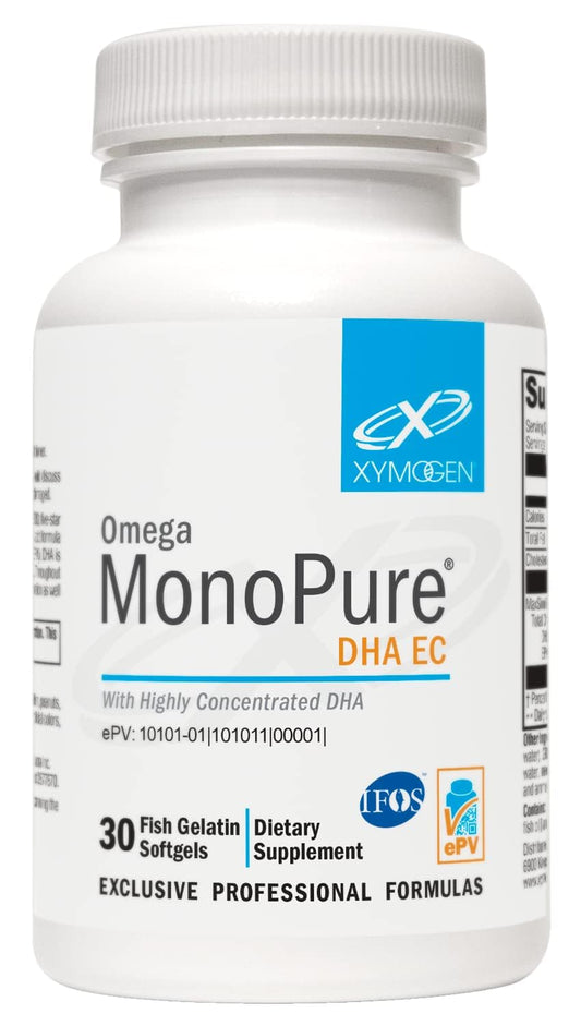XYMOGEN Omega MonoPure DHA bottle front, premium omega-3 source.