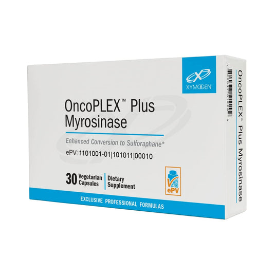 Xymogen OncoPLEX Plus bottle top view highlighting packaging and dosing ease