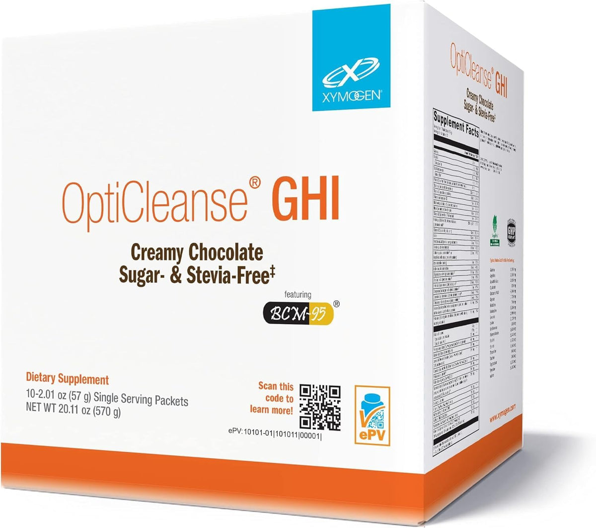 XYMOGEN OptiCleanse GHI tub label highlights gluten-free plant protein