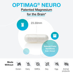 Close-up of OptiMag Neuro label detailing brain magnesium ingredients.