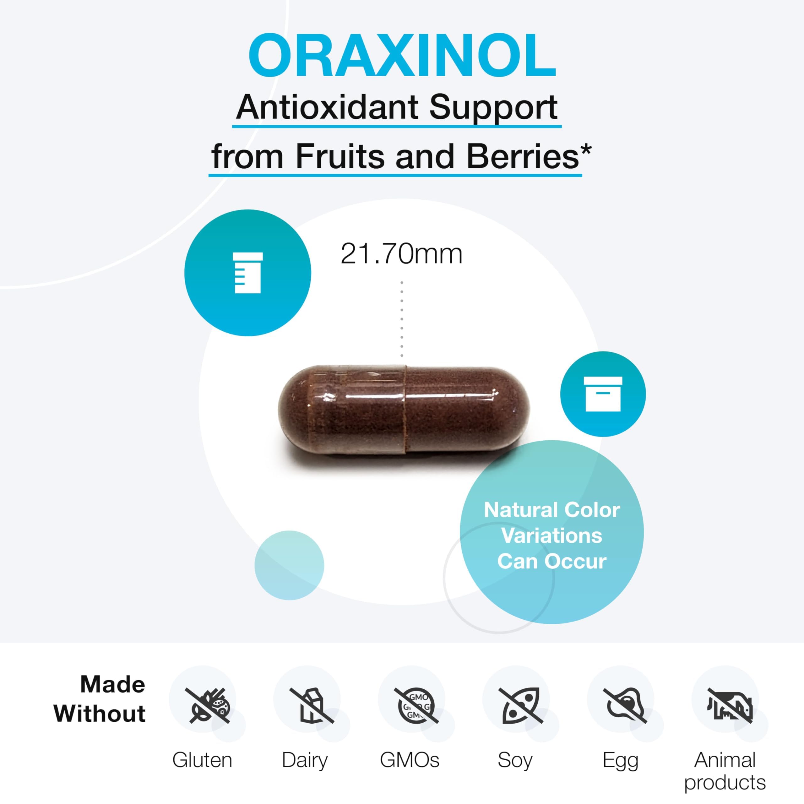 Oraxinol capsules arranged in a calm setting emphasize convenient daily support.