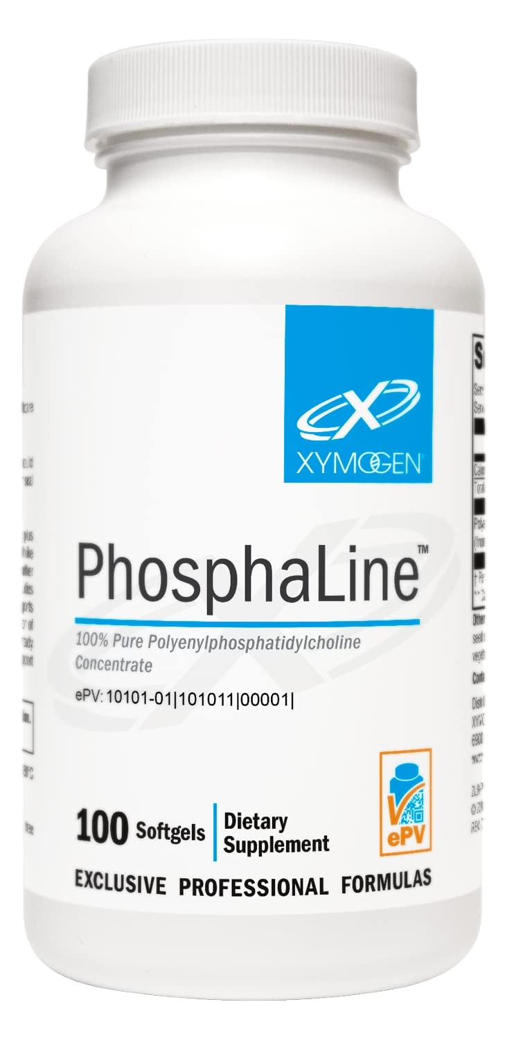 XYMOGEN PhosphaLine bottle label highlighting PPC concentrate for liver support