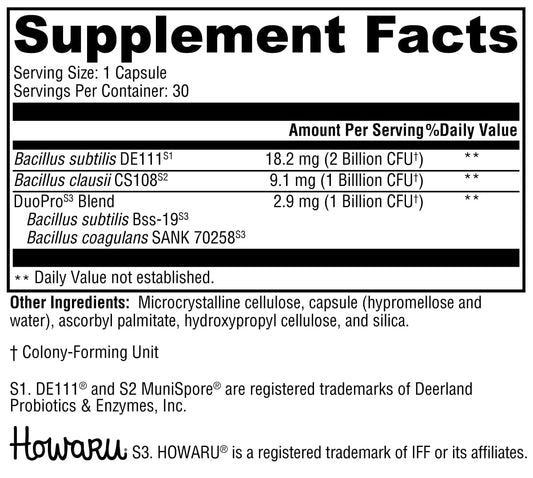 Xymogen ProbioMax label closeup highlighting shelf-stable probiotic spores