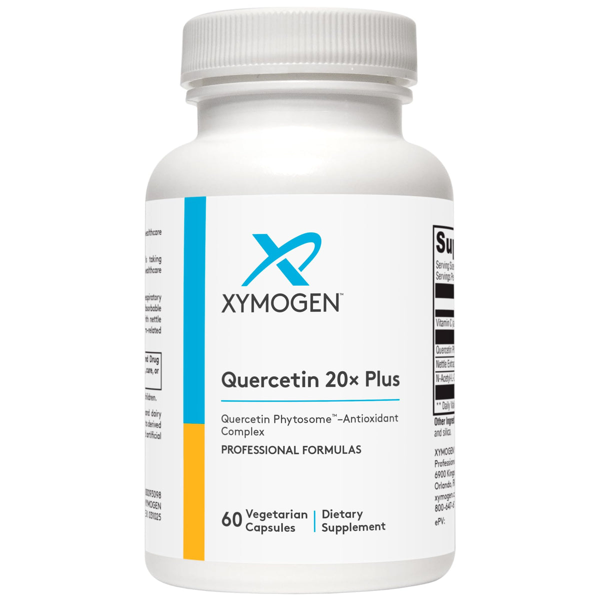 XYMOGEN Quercetin 20x Plus bottle close-up highlighting potential respiratory support