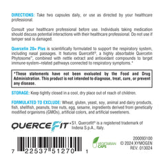 XYMOGEN Quercetin 20x Plus certifications and allergen-free claims.