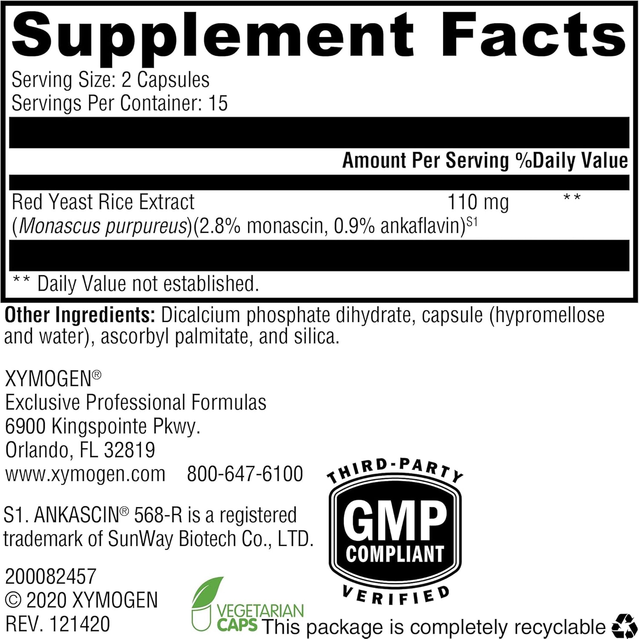 XYMOGEN Red Yeast Rice capsules ready for daily use.